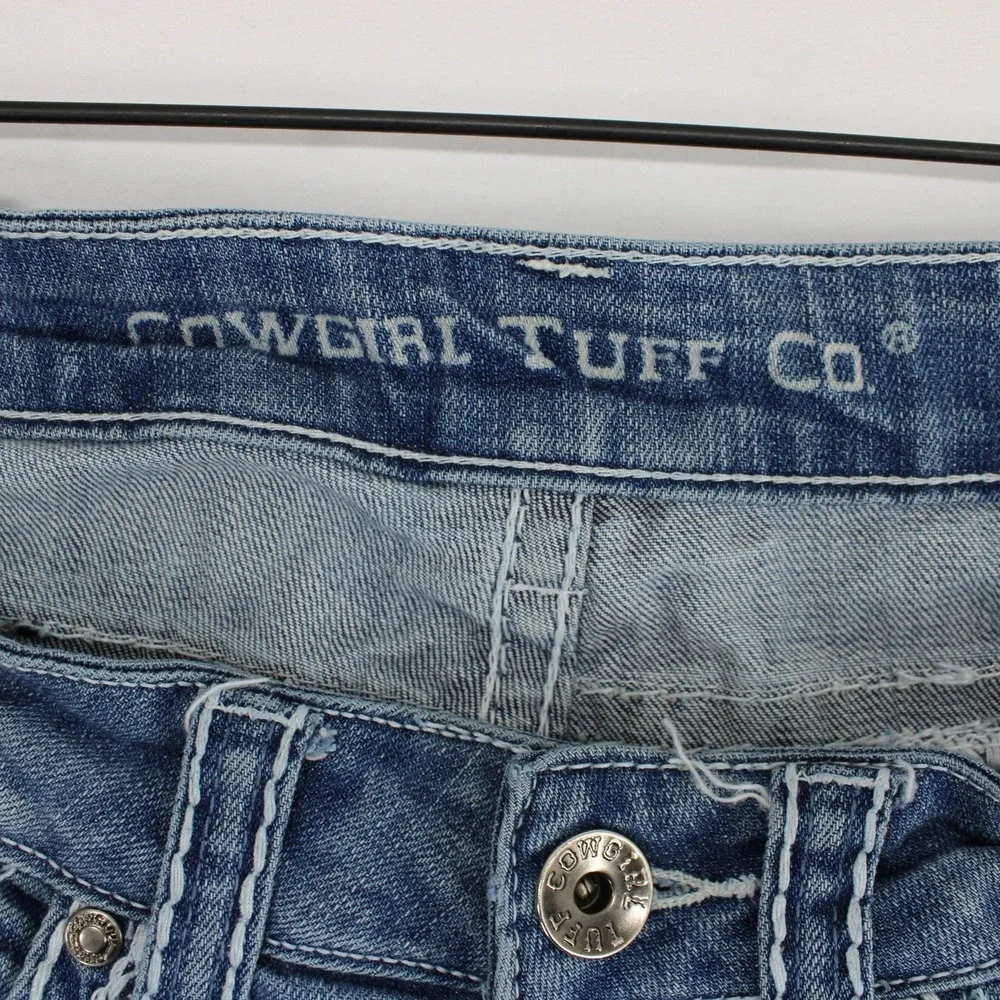 Cowgirl Tuff Co Shattered Jeans Womens 24x31 Blue Thick Stitch Bootcut Stretch
